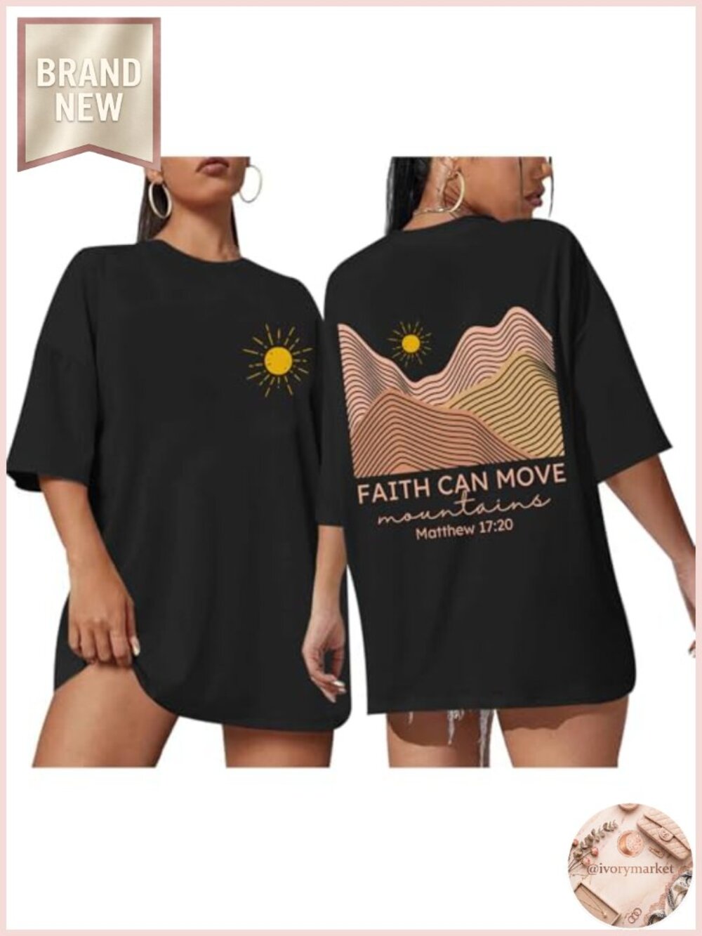 Oversized Faith Can Move Mountains Graphic Tee for Women